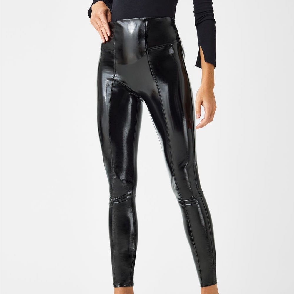 SPANX Shiny Leather Black Leggings